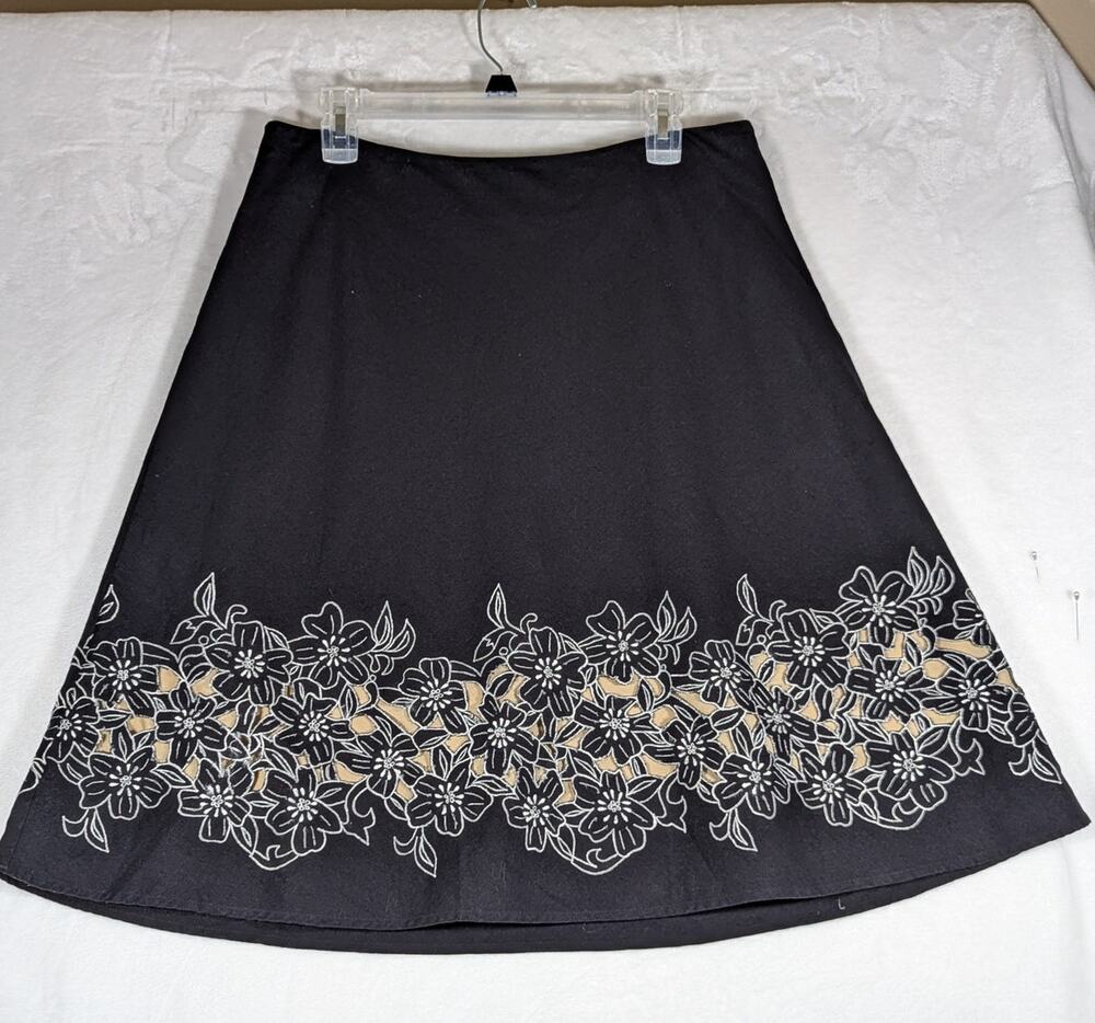 Vtge David Brooks linen/cotton skirt Sz 12 embroidered cutout applique